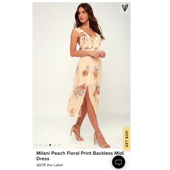 Lulus Dresses & Skirts - Milani Peach Floral Print Backless Midi Dress Criss cross ruffle flowers lulus